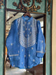 Muted Blue Noor Organza Chikankari Collar Ready To Wear Short Top