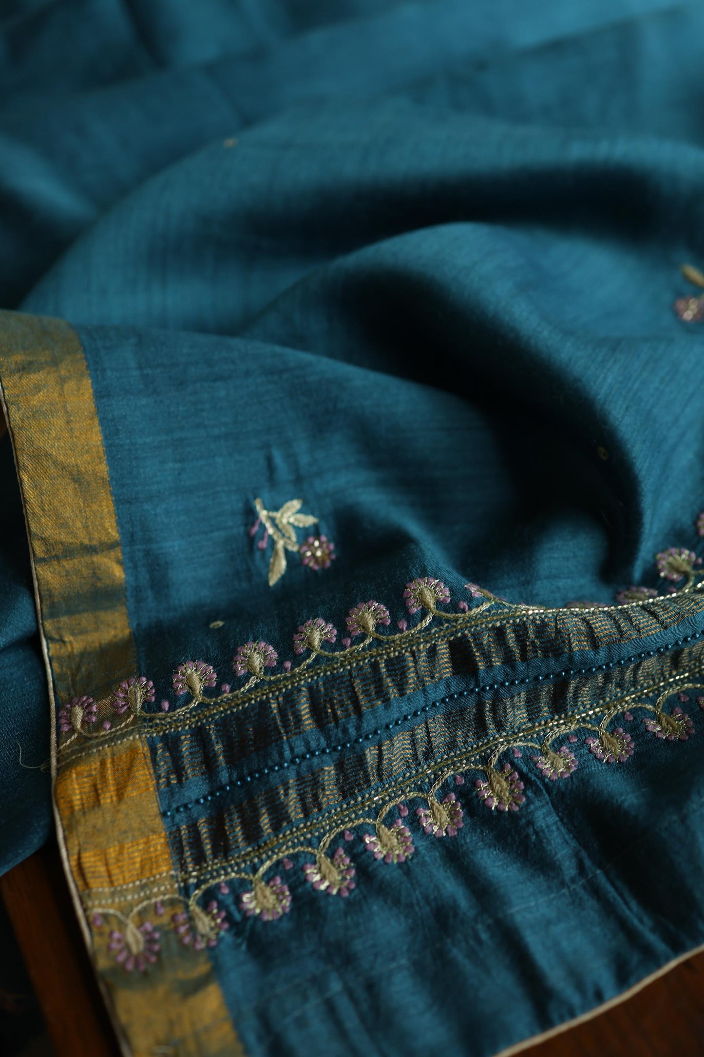 Muted Blue Shade Moonga Silk Chikankari Unstitched Fabric