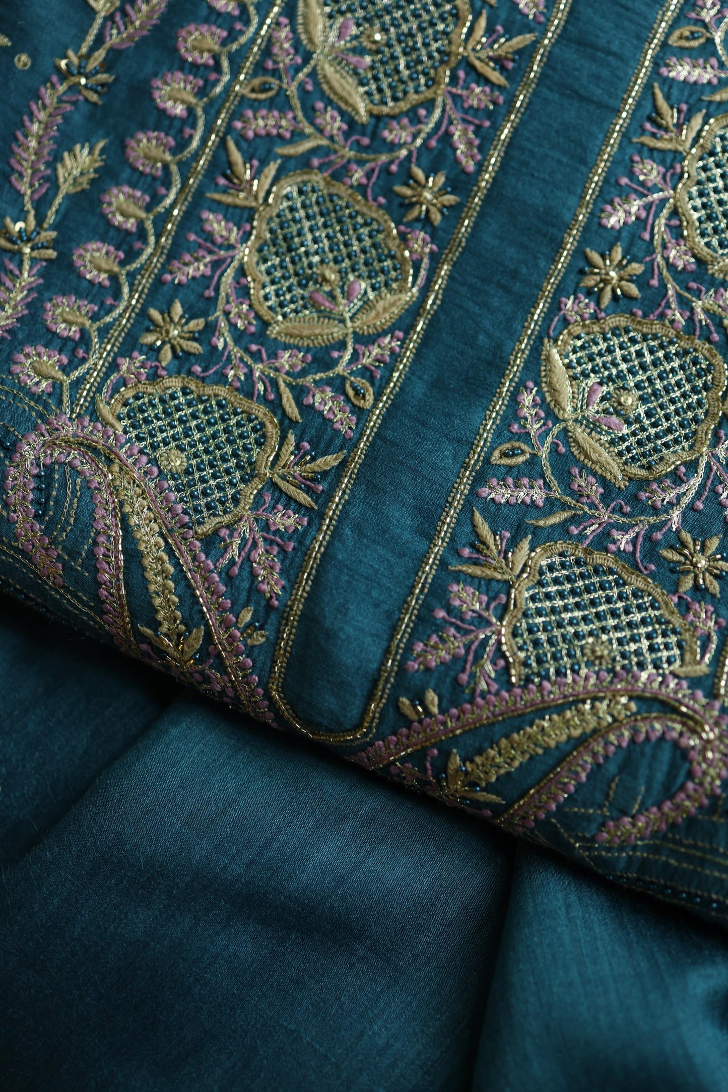Muted Blue Shade Moonga Silk Chikankari Unstitched Fabric