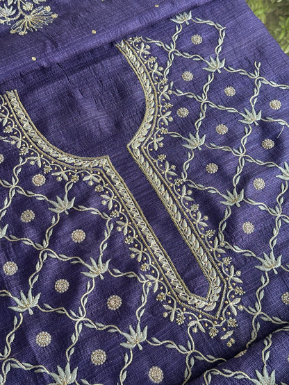 Muted Purple Tussar Kota Chikankari Kurta set fabric