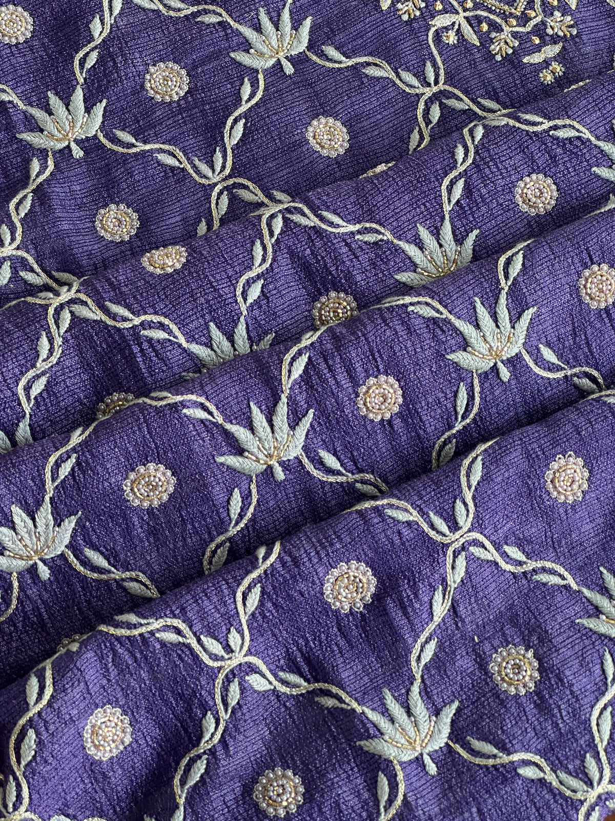 Muted Purple Tussar Kota Chikankari Kurta set fabric