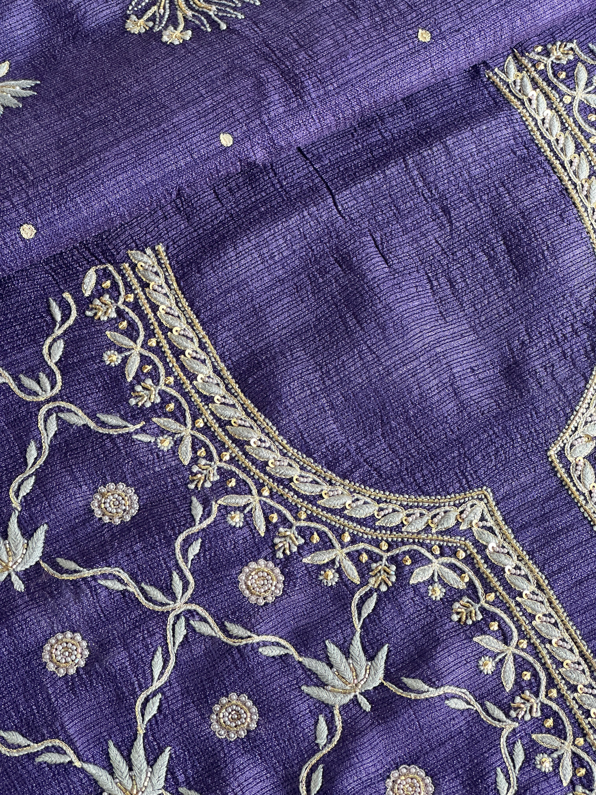 Muted Purple Tussar Kota Chikankari Kurta set fabric