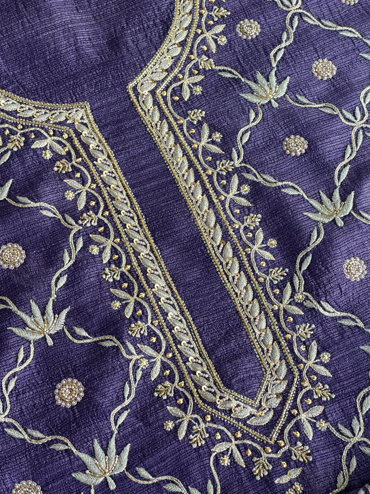 Muted Purple Tussar Kota Chikankari Kurta set fabric