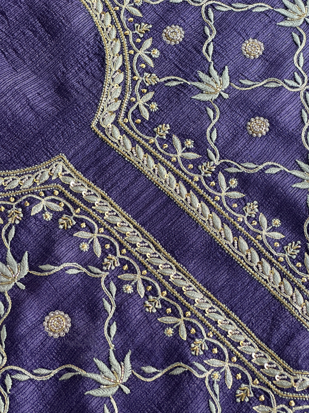 Muted Purple Tussar Kota Chikankari Kurta set fabric