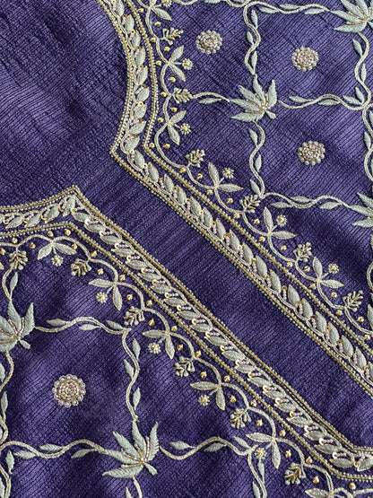 Muted Purple Tussar Kota Chikankari Kurta set fabric