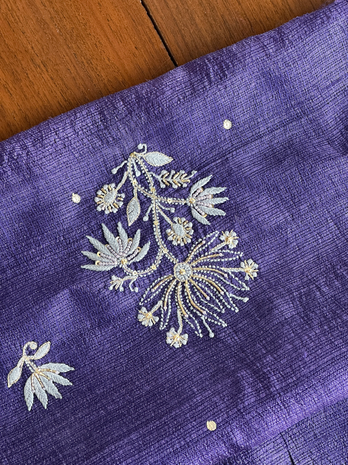 Muted Purple Tussar Kota Chikankari Kurta set fabric