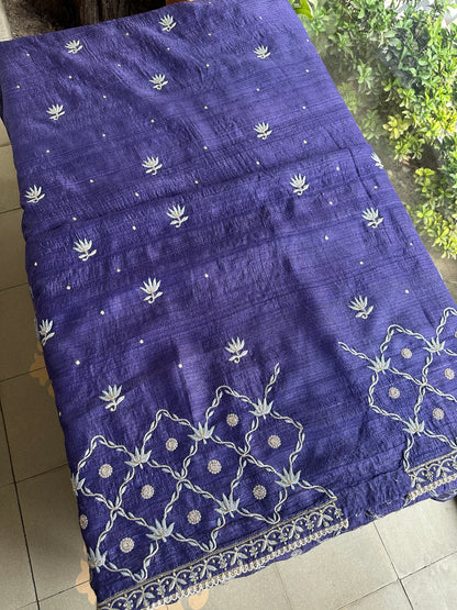 Muted Purple Tussar Kota Chikankari Kurta set fabric