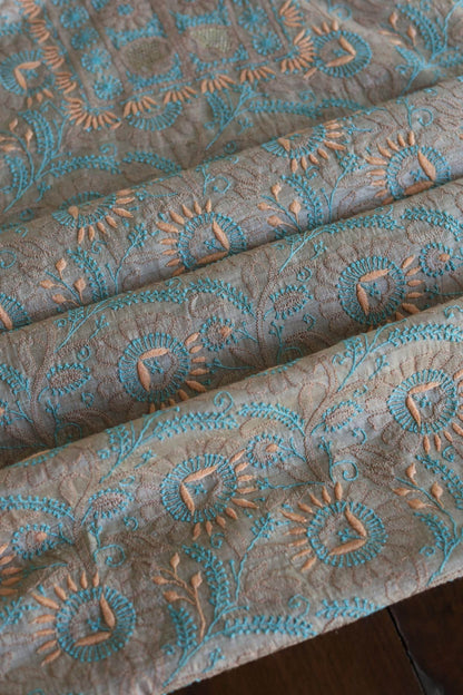 Natural Tussar Resham Chikankari Unstitched Kurta Dupatta Set
