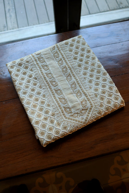 Natural Beige Moonga Silk All Over Chikankari Men’s Kurta Fabrics
