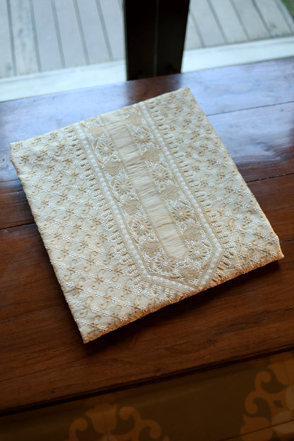 Natural Beige Moonga Silk All Over Chikankari Men’s Kurta Fabrics