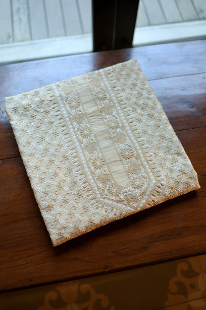 Natural Beige Moonga Silk All Over Chikankari Men’s Kurta Fabrics