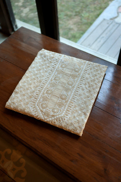 Natural Beige Moonga Silk All Over Chikankari Men’s Kurta Fabrics