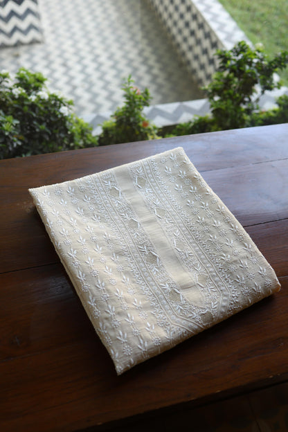 Natural Beige Moonga Silk All Over Front Jaal Chikankari Men’s Kurta Fabric