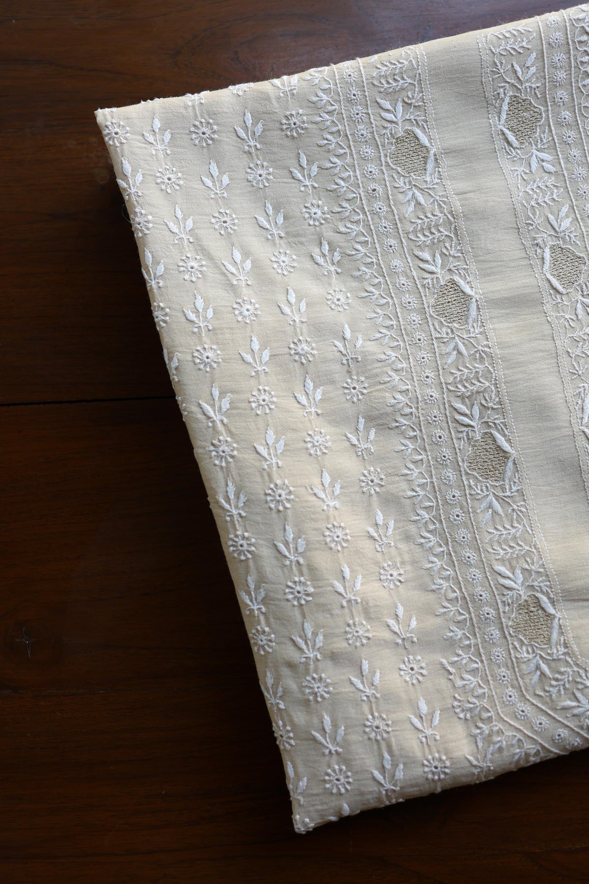 Natural Beige Moonga Silk All Over Front Jaal Chikankari Men’s Kurta Fabric
