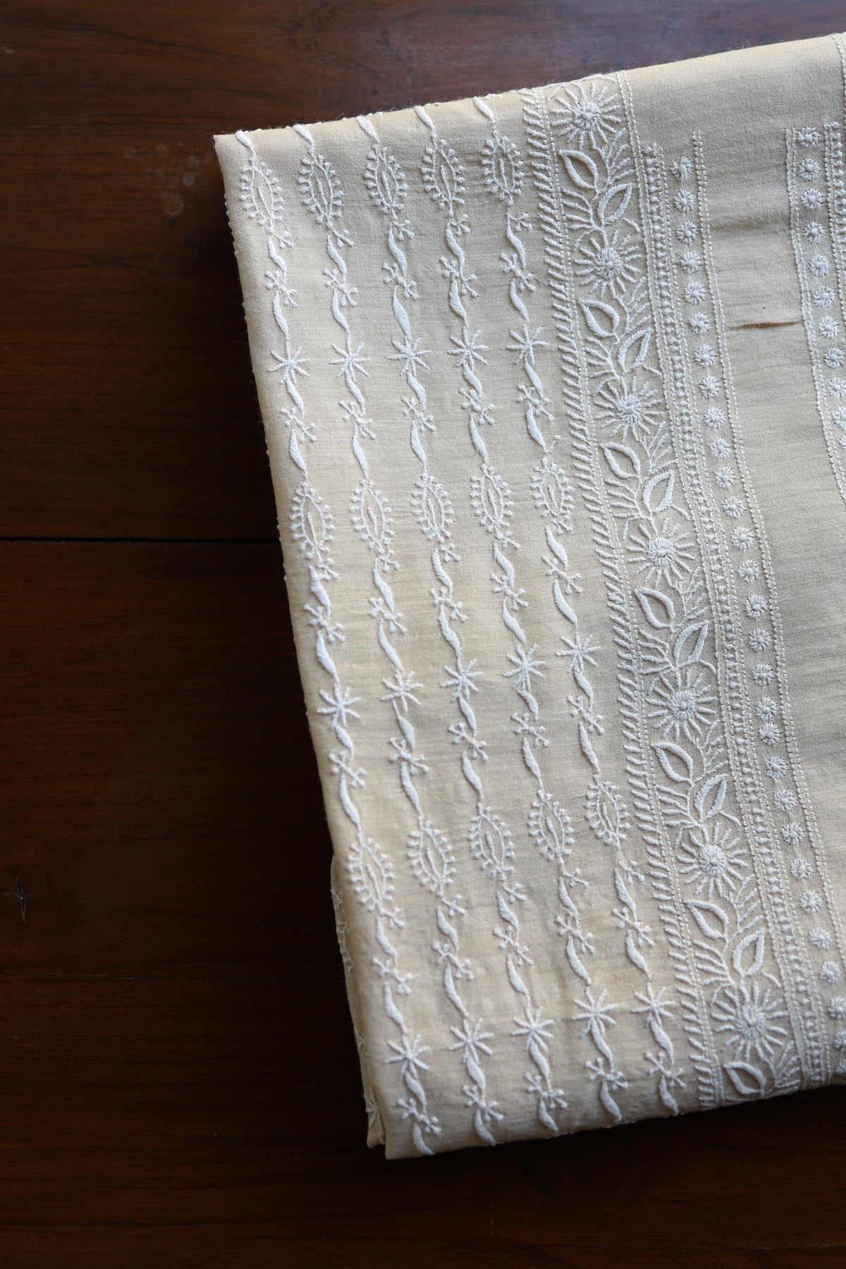 Natural Beige Moonga Silk All Over Front Jaal Chikankari Men’s Kurta Fabric