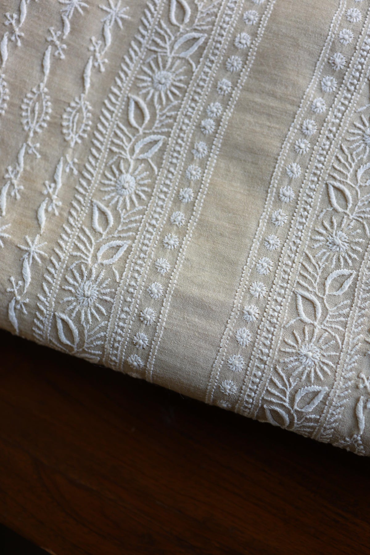 Natural Beige Moonga Silk All Over Front Jaal Chikankari Men’s Kurta Fabric