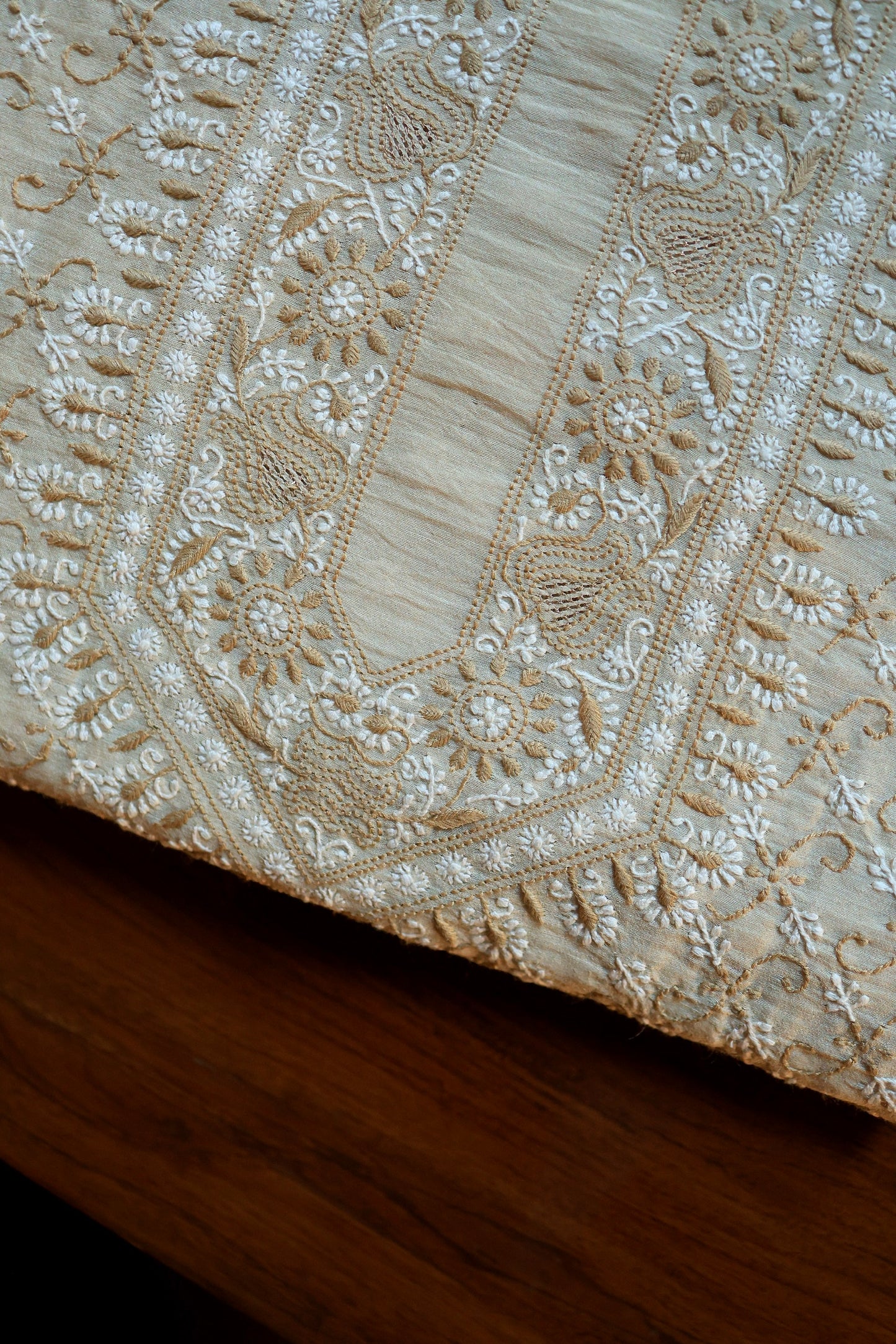 Natural Beige Moonga Silk Chikankari Men’s Kurta Fabric