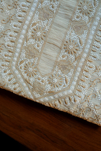Natural Beige Moonga Silk Chikankari Men’s Kurta Fabric
