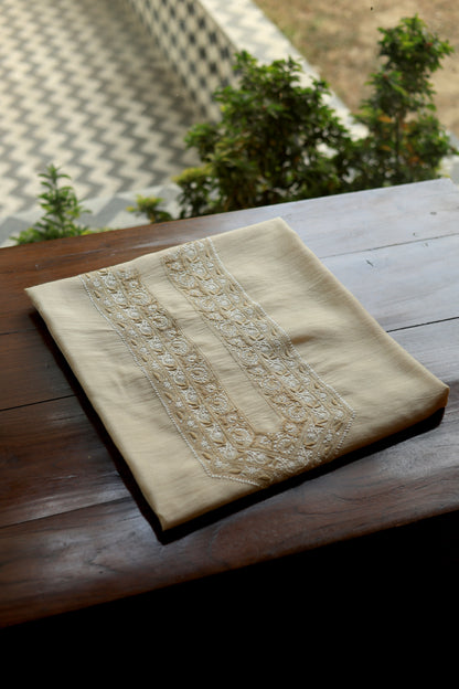 Natural Beige Moonga Silk Chikankari Men’s Kurta Fabric