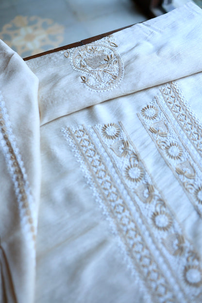 Natural Beige Moonga Silk Chikankari Men’s Kurta Fabric