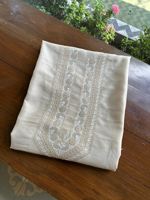 Moonga Silk Natural Beige Chikankari Men’s Kurta Fabric