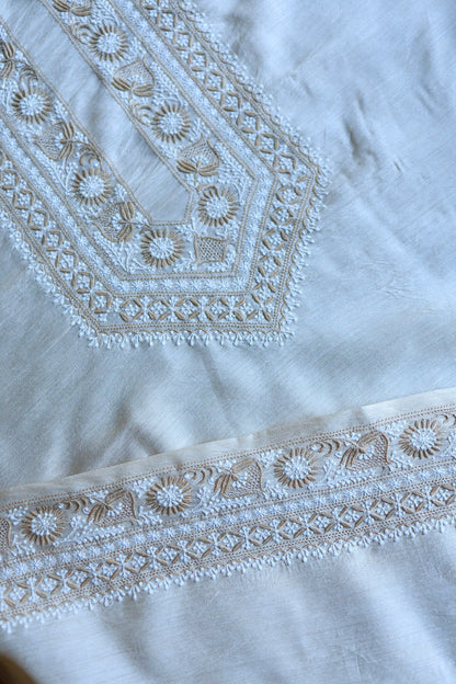Natural Beige Moonga Silk Chikankari Men’s Kurta Fabric