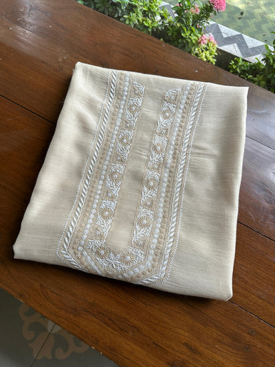 Natural Beige Moonga Silk Chikankari Men’s Kurta Fabric