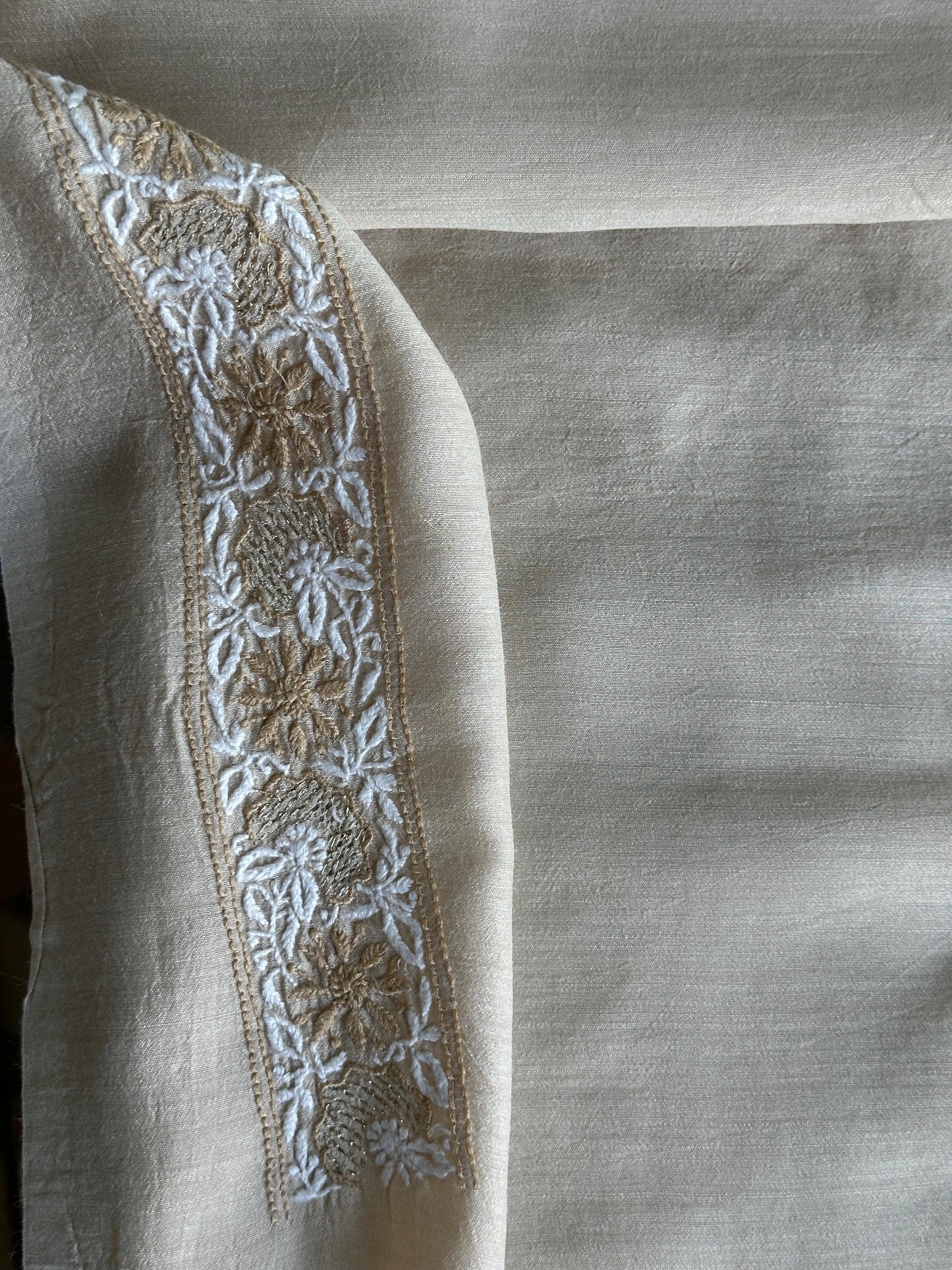 Natural Beige Moonga Silk Chikankari Men’s Kurta Fabric
