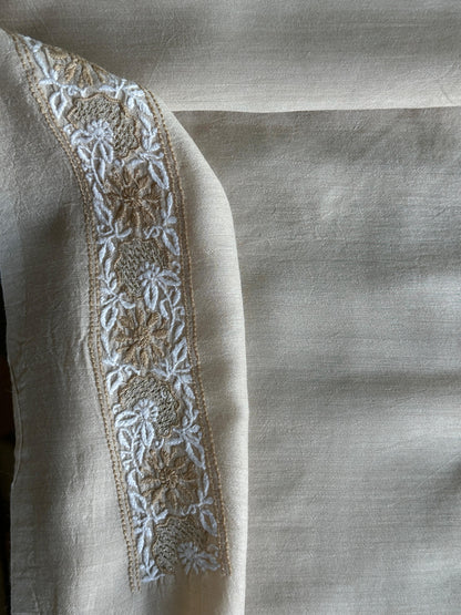 Natural Beige Moonga Silk Chikankari Men’s Kurta Fabric