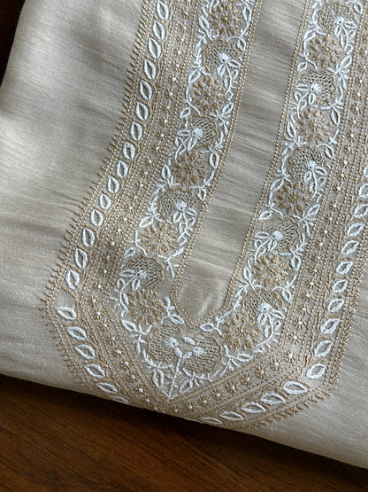 Natural Beige Moonga Silk Chikankari Men’s Kurta Fabric