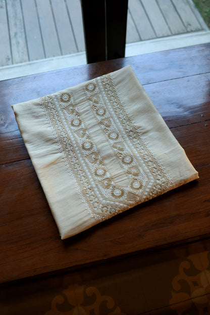 Natural Beige Moonga Silk Chikankari Men’s Kurta Fabric
