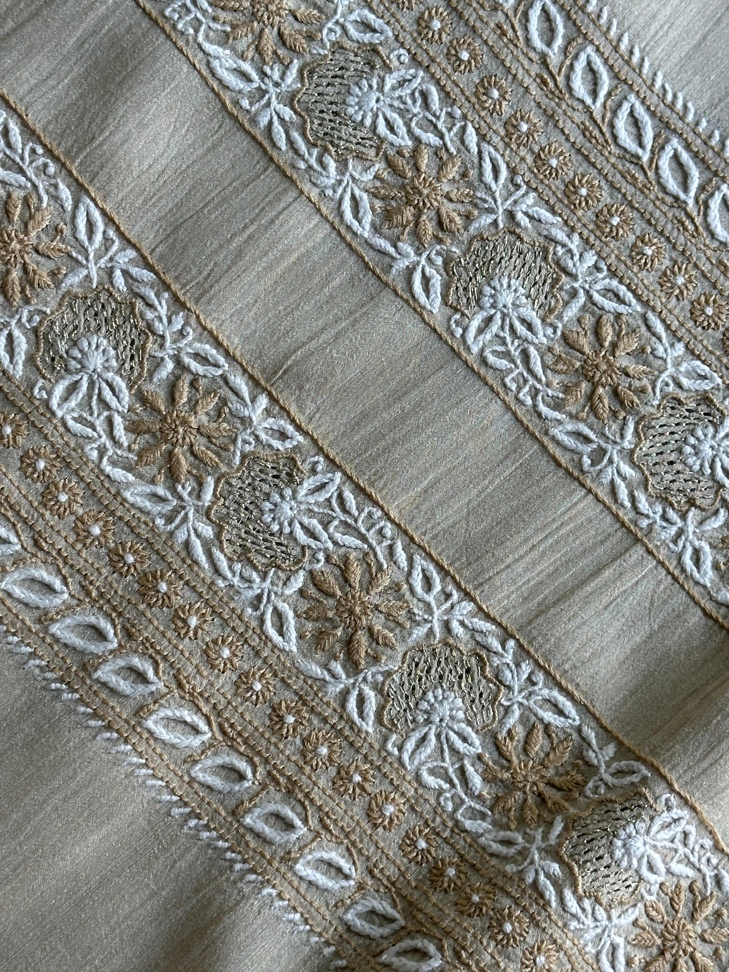 Natural Beige Moonga Silk Chikankari Men’s Kurta Fabric