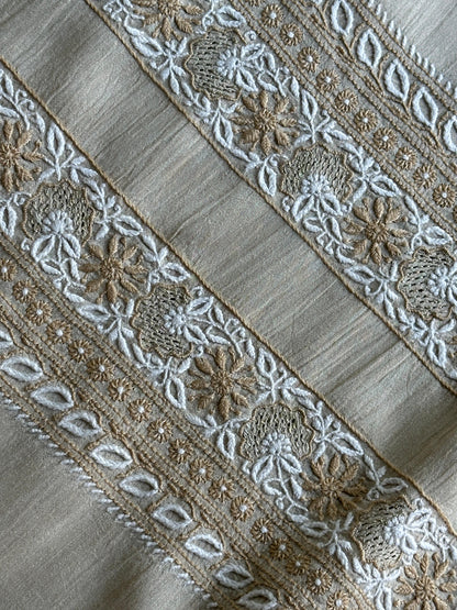Natural Beige Moonga Silk Chikankari Men’s Kurta Fabric