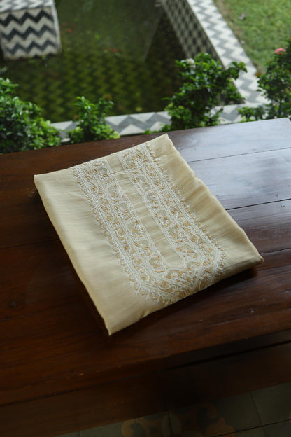Natural Beige Moonga Silk Chikankari Men’s Kurta Fabric