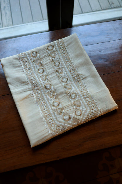 Natural Beige Moonga Silk Chikankari Men’s Kurta Fabric