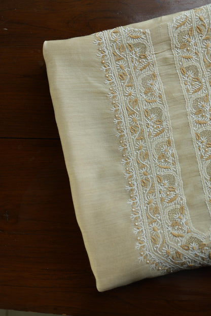 Natural Beige Moonga Silk Chikankari Men’s Kurta Fabric