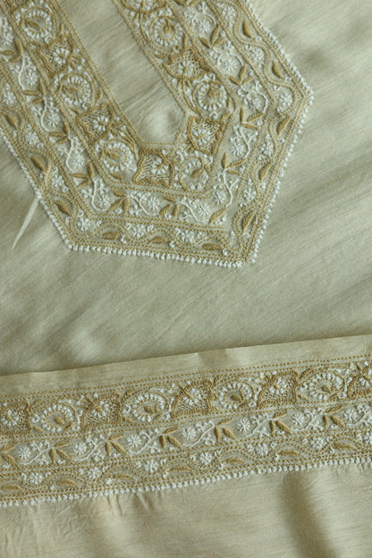 Natural Beige Moonga Silk Chikankari Men’s Kurta Fabric