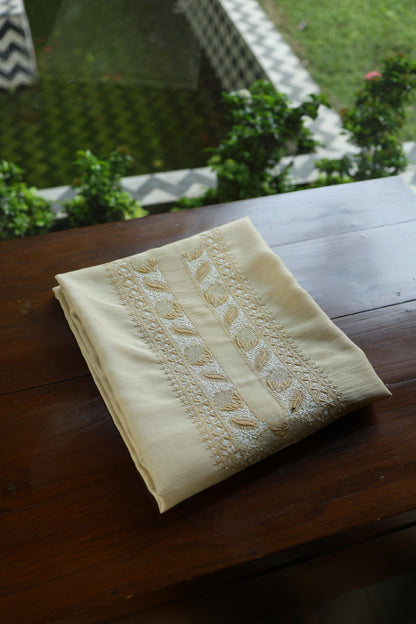 Natural Beige Moonga Silk Chikankari Men’s Kurta Fabric