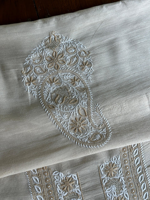Natural Moonga Silk Chikankari Men’s Kurta Fabric
