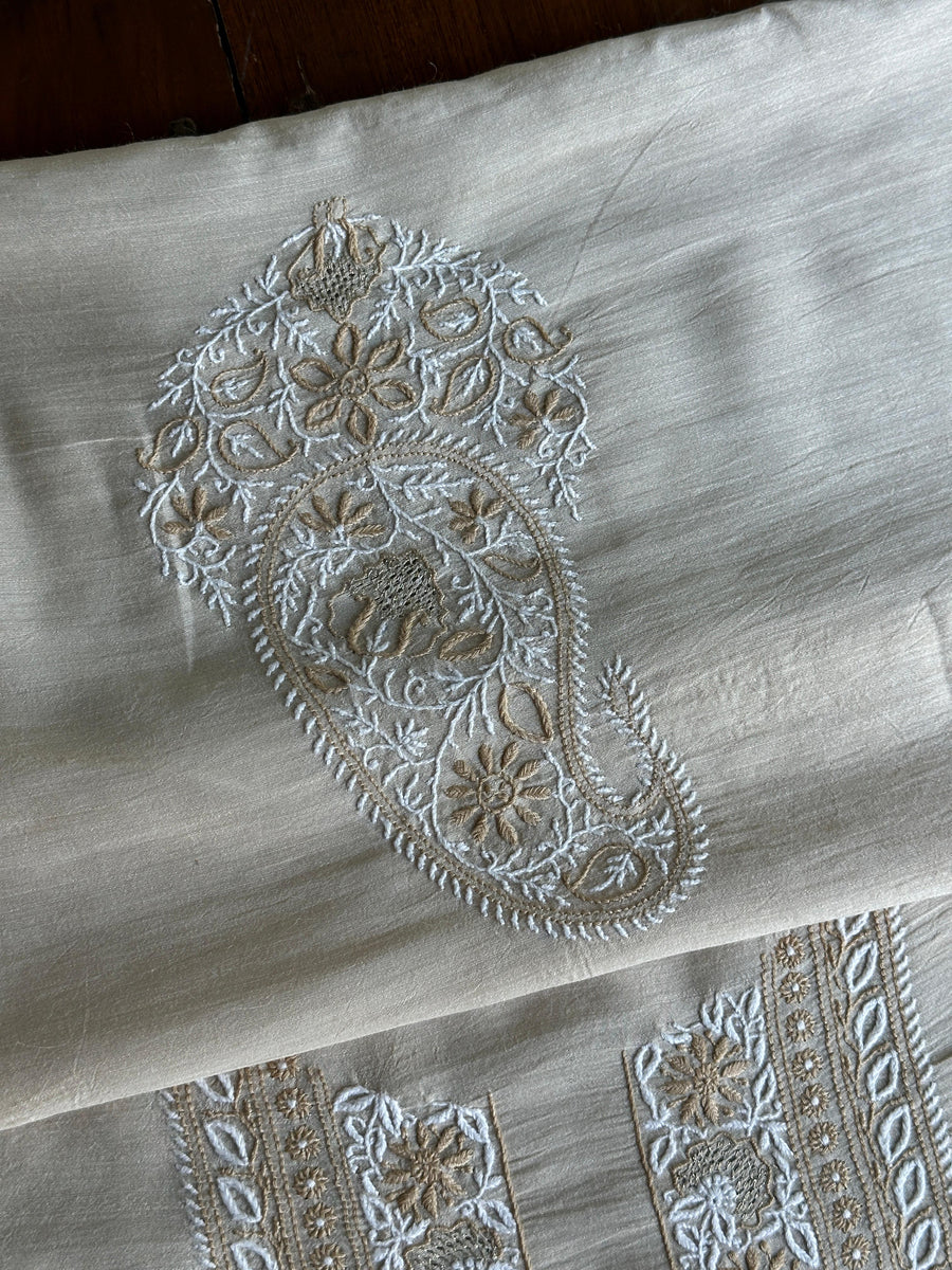 Natural Moonga Silk Chikankari Men’s Kurta Fabric
