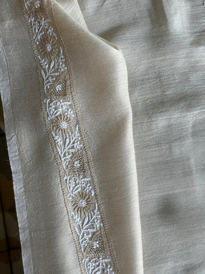 Natural Beige Moonga Silk Chikankari Men’s Kurta Fabric