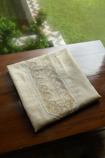 Natural Beige Moonga Silk Chikankari Men’s Kurta Fabric