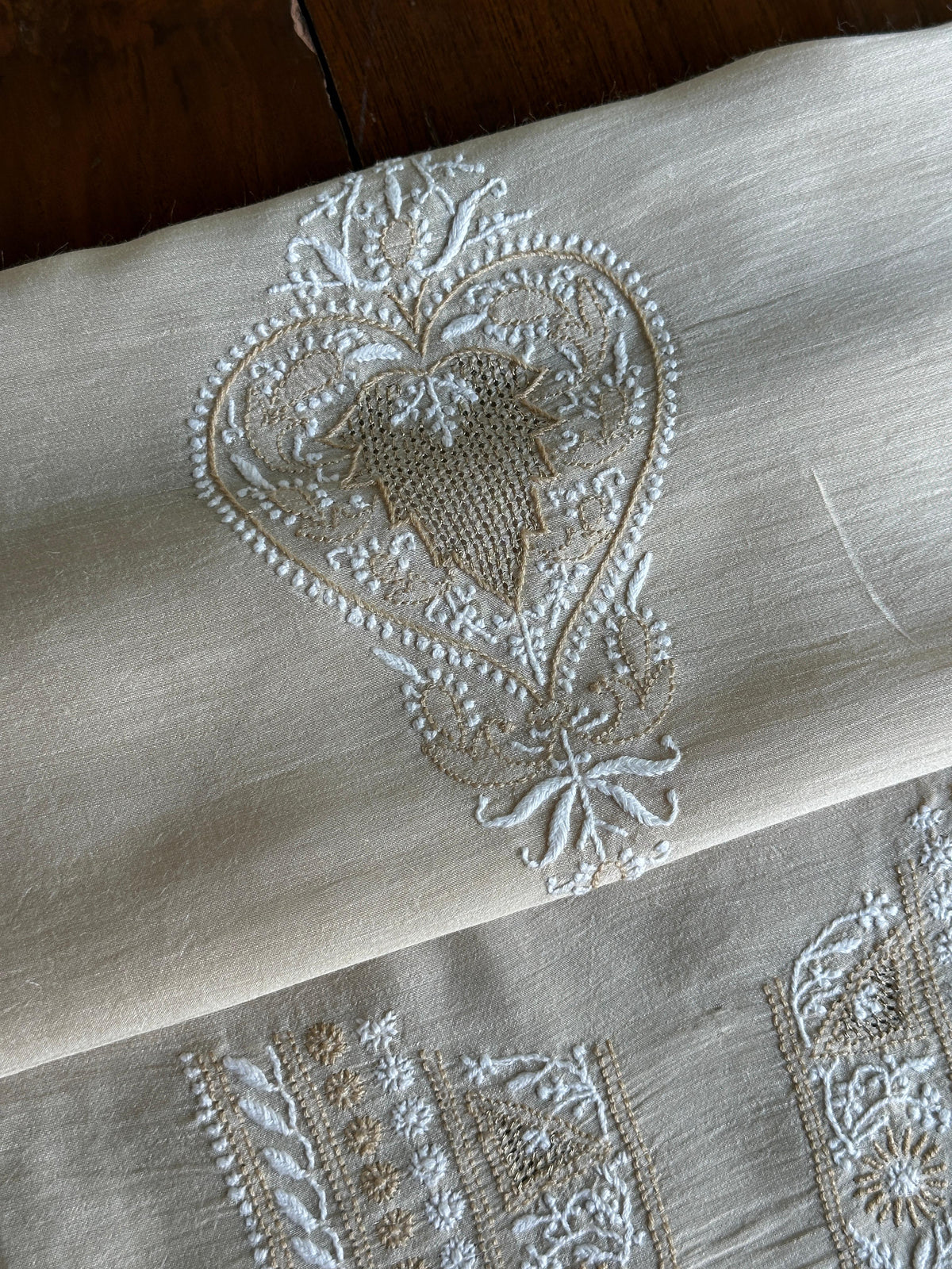 Natural Beige Moonga Silk Chikankari Men’s Kurta Fabric