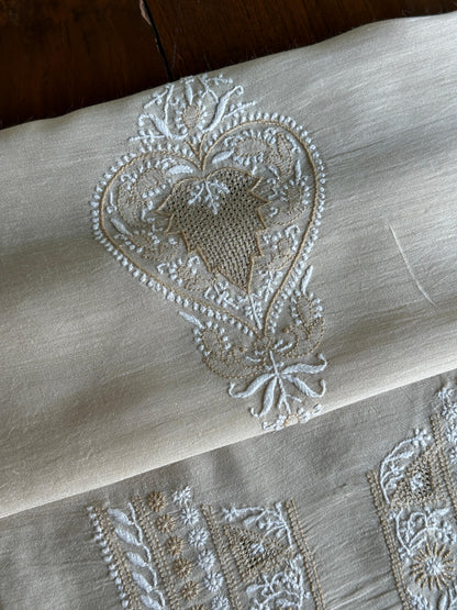 Natural Beige Moonga Silk Chikankari Men’s Kurta Fabric