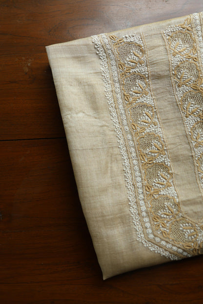 Natural Beige Moonga Silk Chikankari Men’s Kurta Fabric