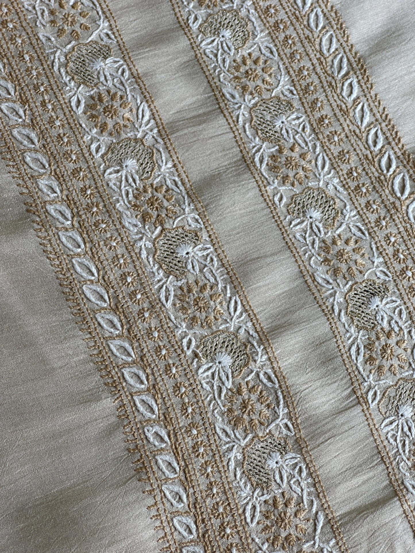 Natural Beige Moonga Silk Chikankari Men’s Kurta Fabric