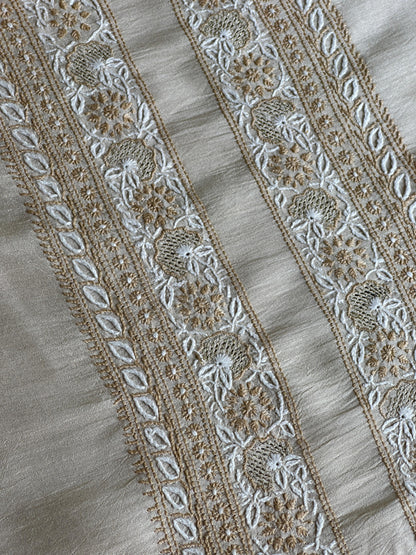 Natural Beige Moonga Silk Chikankari Men’s Kurta Fabric