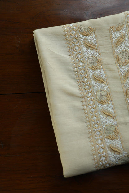 Natural Beige Moonga Silk Chikankari Men’s Kurta Fabric