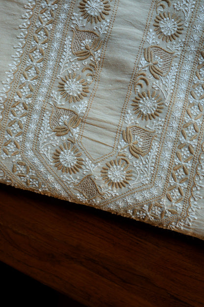 Natural Beige Moonga Silk Chikankari Men’s Kurta Fabric