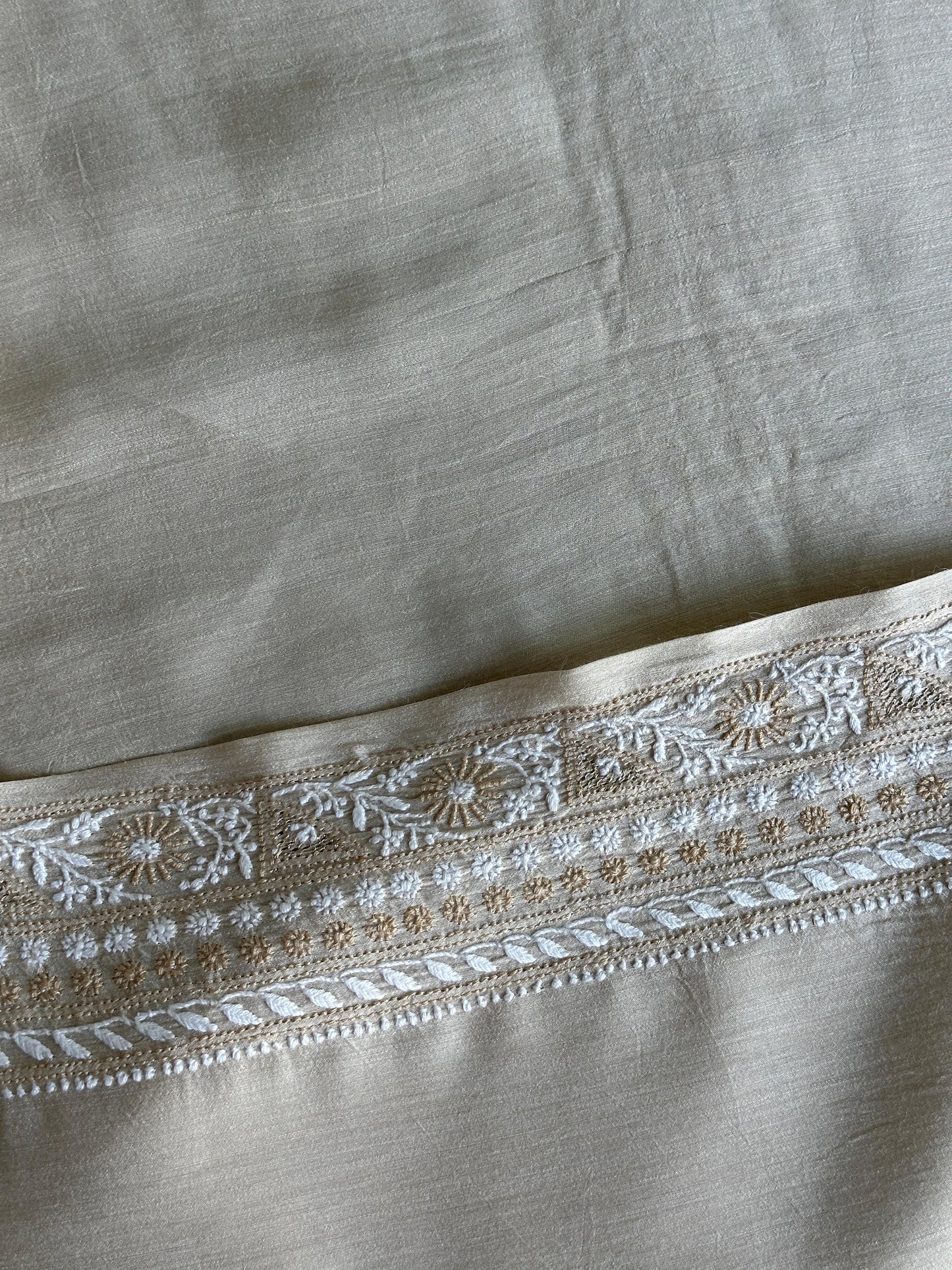 Natural Beige Moonga Silk Chikankari Men’s Kurta Fabric